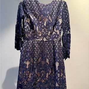 Eliza J Navy Lace Long Sleeve Dress
